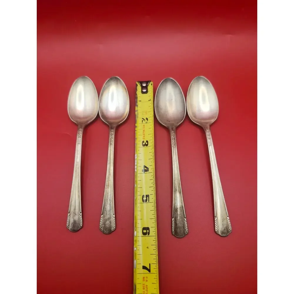 Set of 4 International Wm Rogers IS Chatham 1935 Silver Plate 6” Teaspoons Vtg